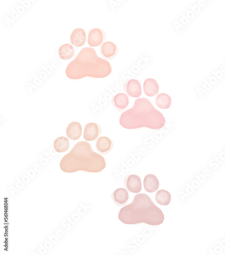 Watercolor Painting Style Cat's Paws Print. Pastel Pink and Light Coral Paws on a White Background. Cute Vector Illustration for Cat Lovers. Little Paws Print ideal for Wall Art, Poster, Card. © Magdalena