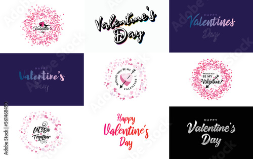 Happy Valentine s Day typography design with a heart-shaped wreath and a watercolor texture