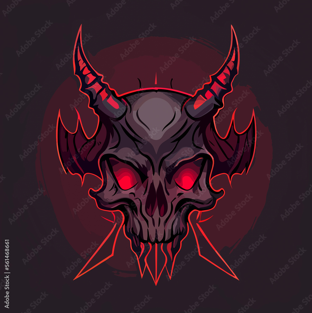 human skull with demon horns, satanic ritual flat design human skull with demon horns, satanic ritual flat design
