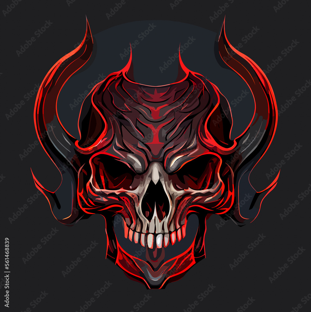 human skull with demon horns, satanic ritual flat design human skull with demon horns, satanic ritual flat design