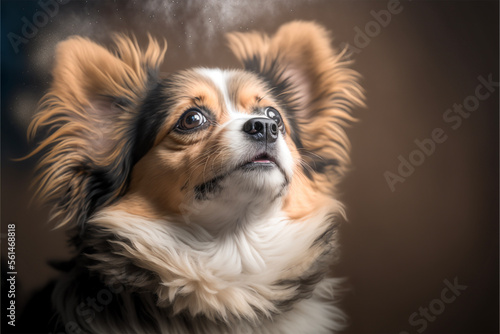 Adorable dog looking up photography.Close up portrait of a dog.Created with generative ai © leo10