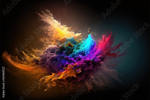 Color Splash series. Background design of fractal paint and rich texture. Generative AI