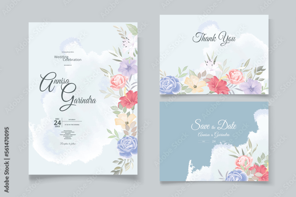 Floral Garden Wedding Invitation template set Premium Vector