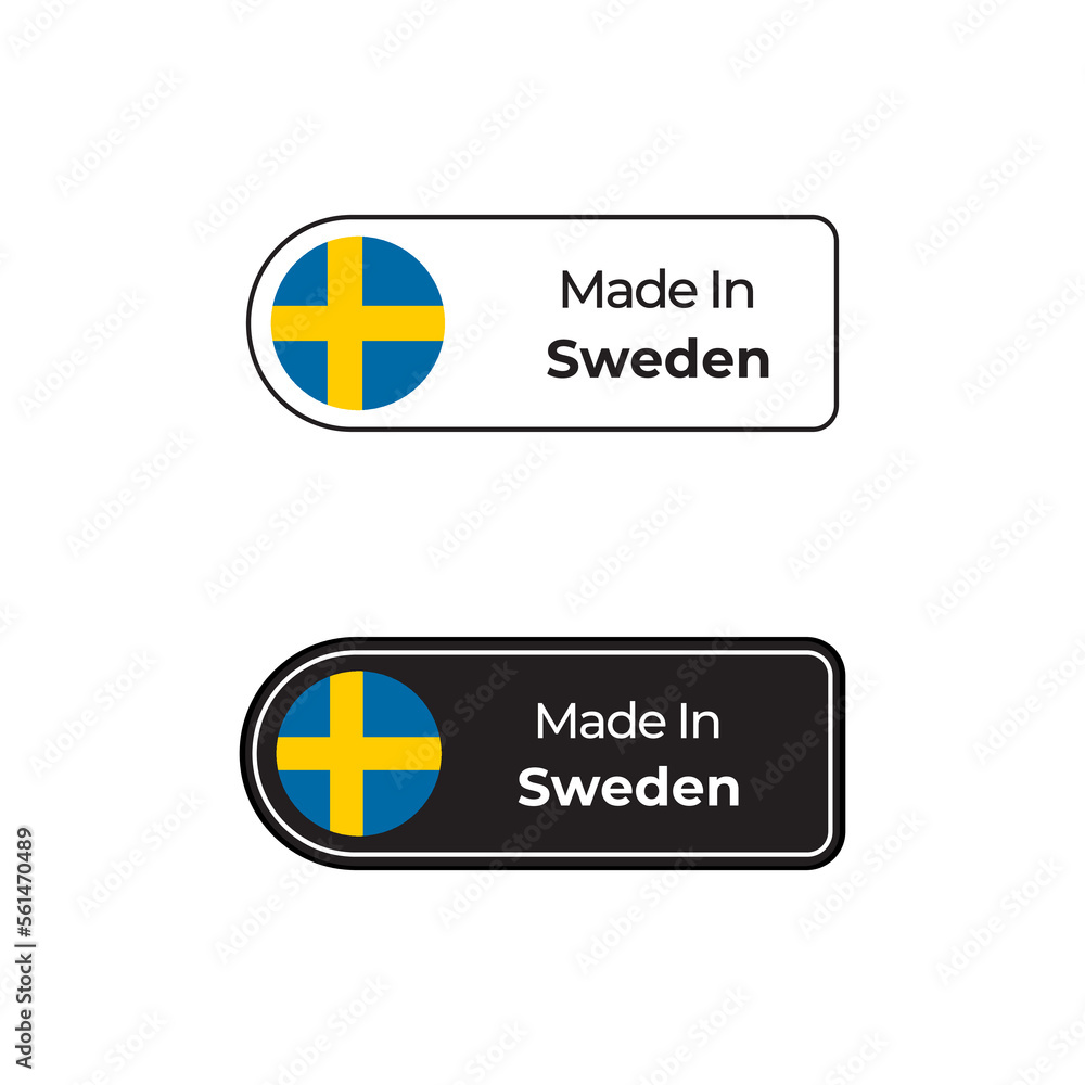 Made in Sweden labels design set with flag and text in two different styles Made in Sweden labels design set with flag and text in two different styles