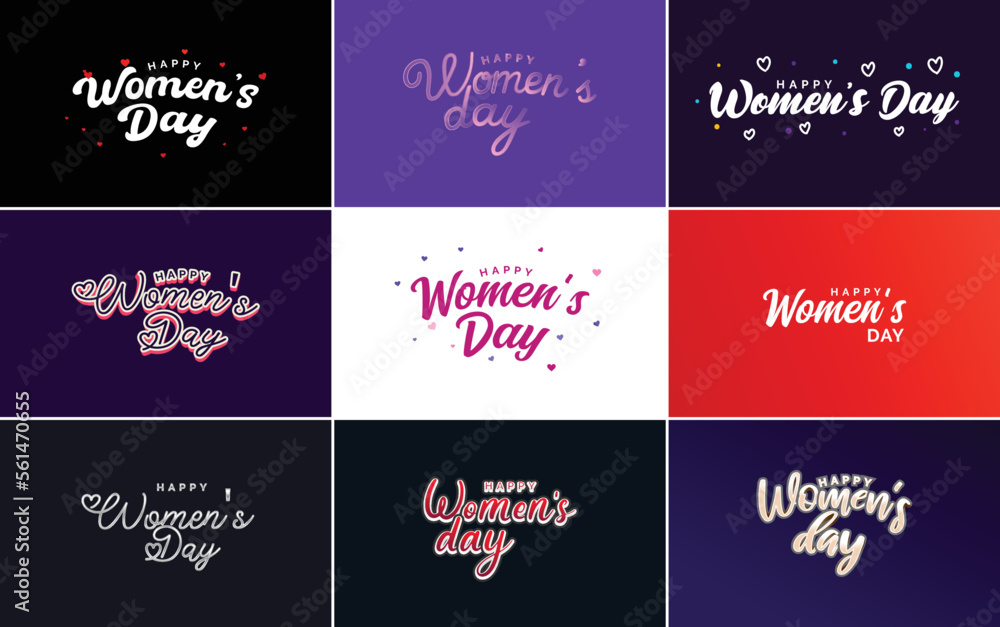 Set of Happy Woman's Day handwritten lettering modern calligraphy collection suitable for greeting or invitation cards. festive tags. and posters