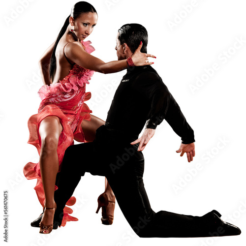 Fototapeta Naklejka Na Ścianę i Meble -  latino dance couple in action dancing a passionate dance isolated with no background png
