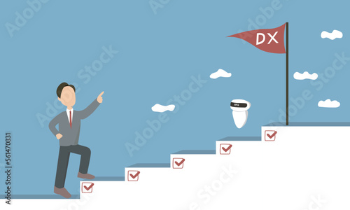 DX化のステップを推進するビジネスマンのイラスト