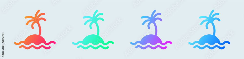 Fototapeta premium Island solid icon in gradient colors. Tropical signs vector illustration.