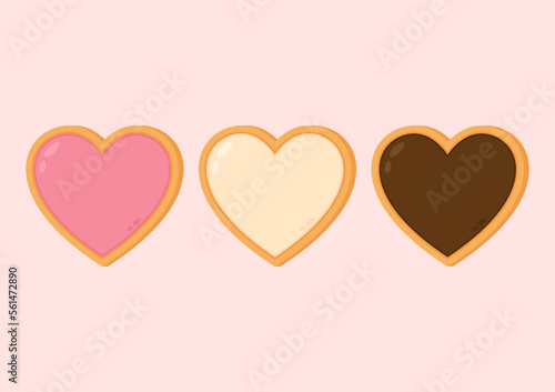 Cookies, love concept, happy valentine's day, pink cookies set isolated, vector illustration.