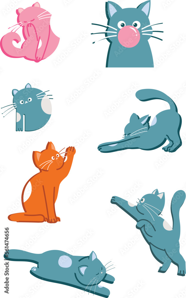 set of cute funny cartoon cats