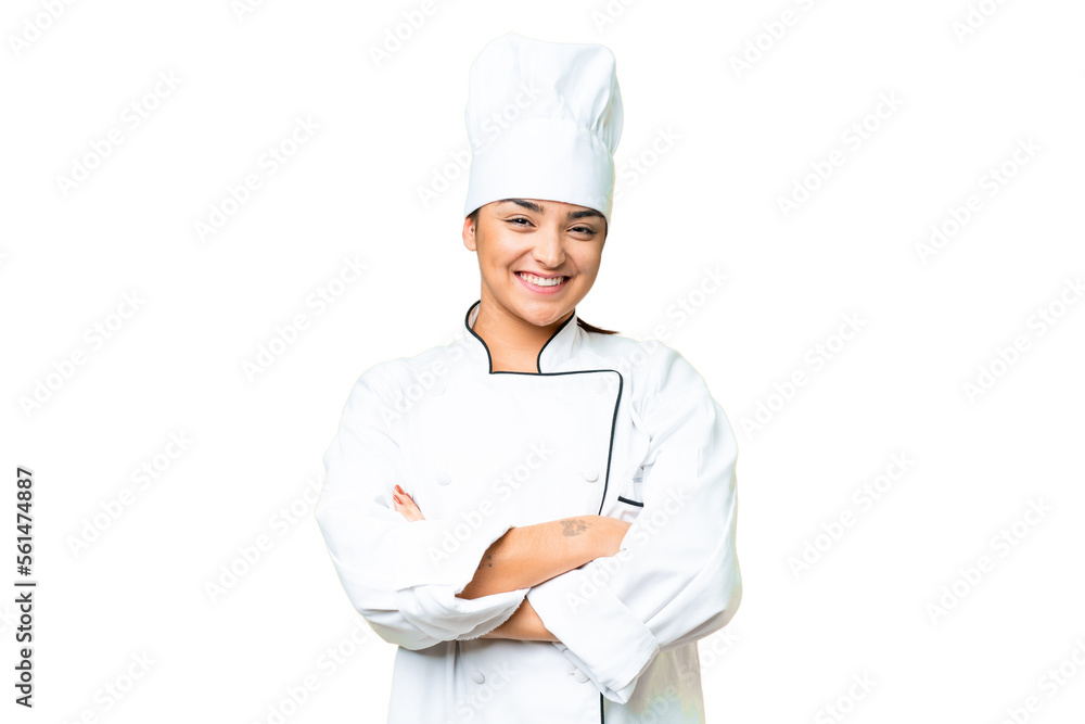 Young woman Chef over isolated chroma key background keeping the arms crossed in frontal position Young woman Chef over isolated chroma key background keeping the arms crossed in frontal position