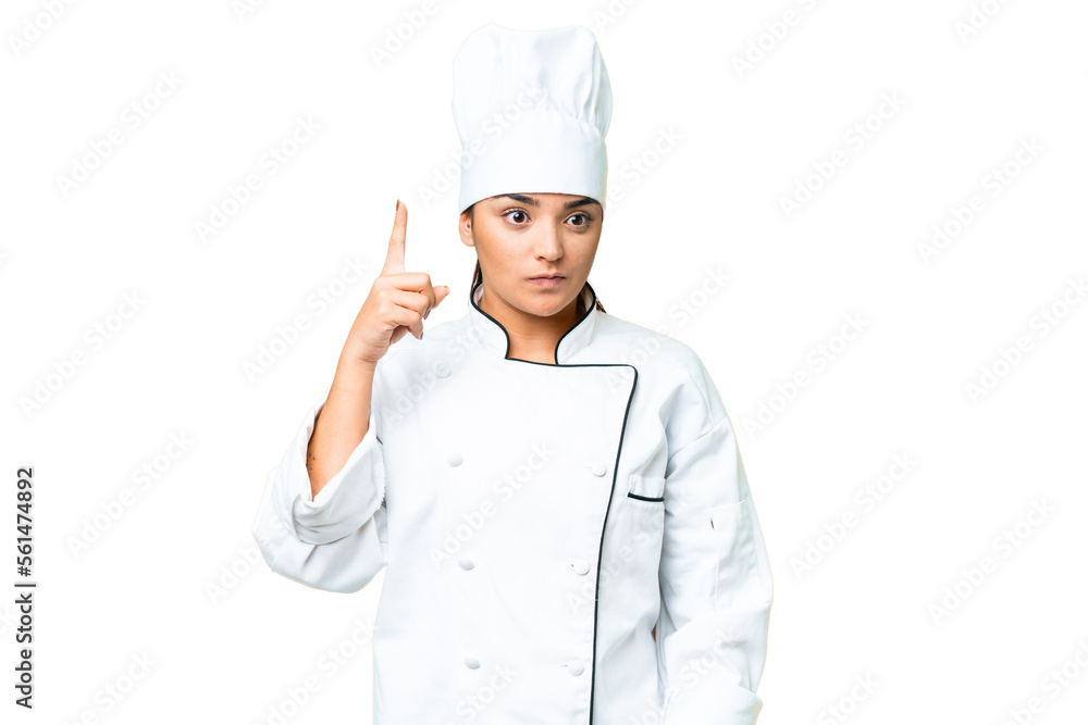 Young woman Chef over isolated chroma key background pointing with the index finger a great idea Young woman Chef over isolated chroma key background pointing with the index finger a great idea