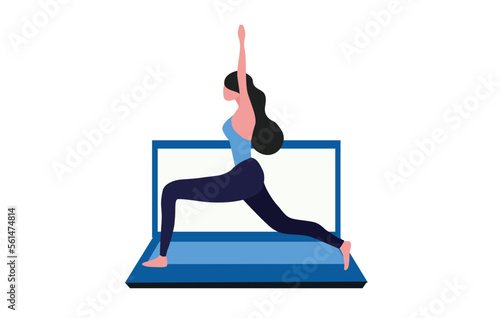 yoga online class, woman do yoga exercise