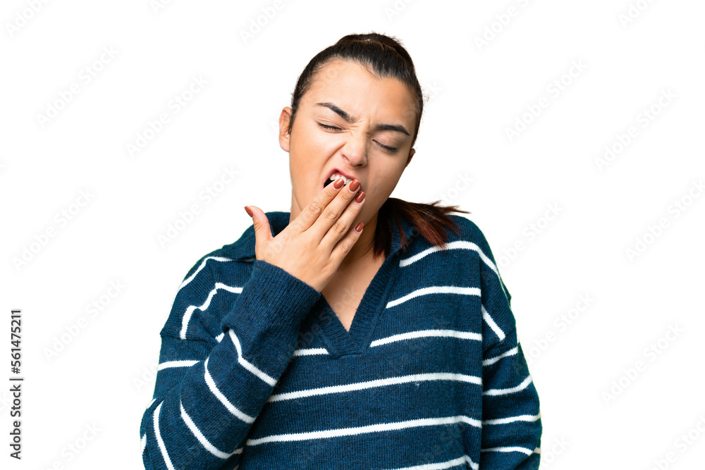 Young beauty woman over isolated chroma key background yawning and covering wide open mouth with hand Young beauty woman over isolated chroma key background yawning and covering wide open mouth with hand