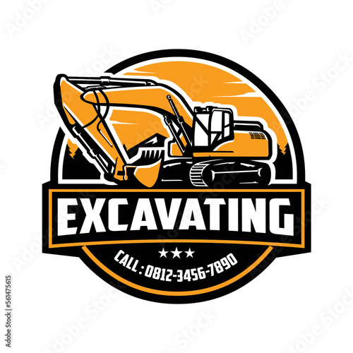 Excavator Earth Mover rental company emblem logo template vector isolated