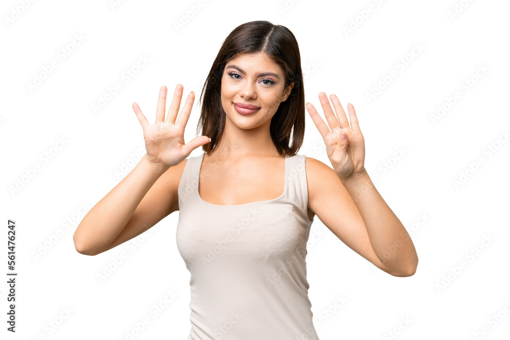 Young Russian woman over isolated chroma key background counting nine with fingers Young Russian woman over isolated chroma key background counting nine with fingers