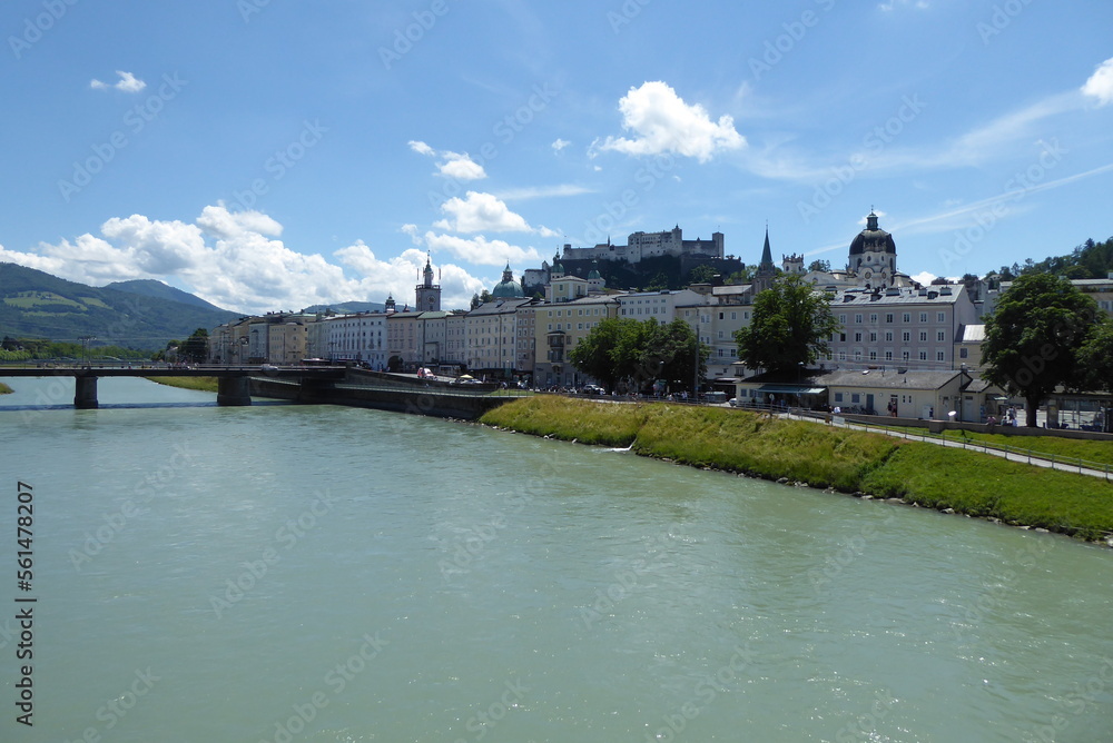 Salzburg Old Town Skyline with the Salzach in Austria