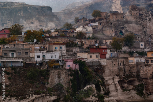 The cliff side town of Hasankeyf on the banks of the river Tigris, South East Turkey. photo