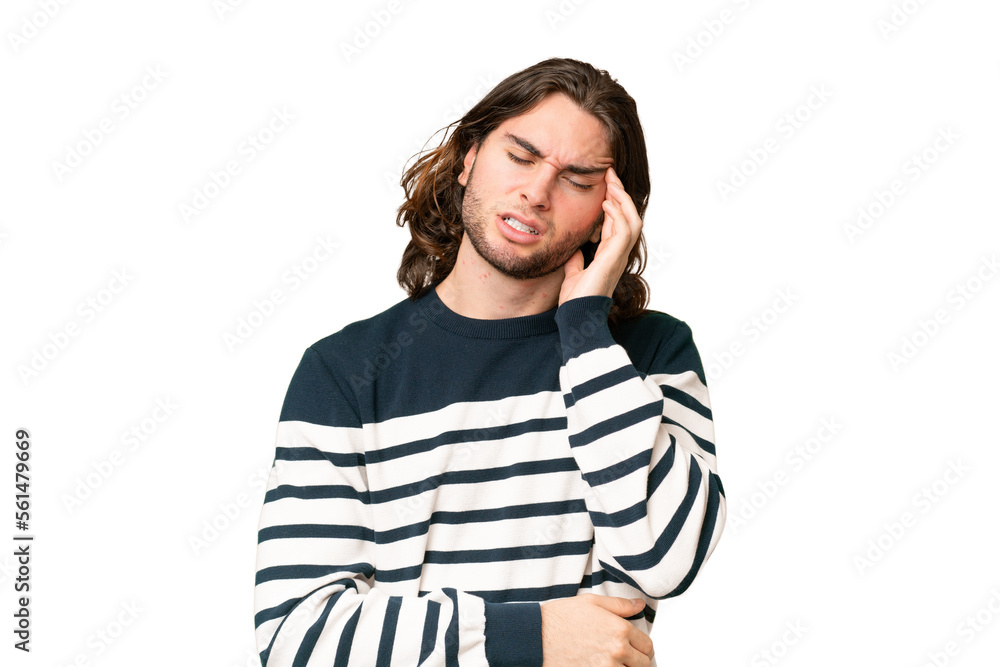 Young handsome man over isolated background with headache Young handsome man over isolated background with headache