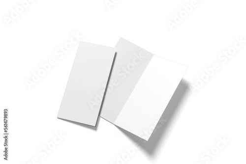 Bi-fold brochure mock up isolated on transparent background. 3D render illustration