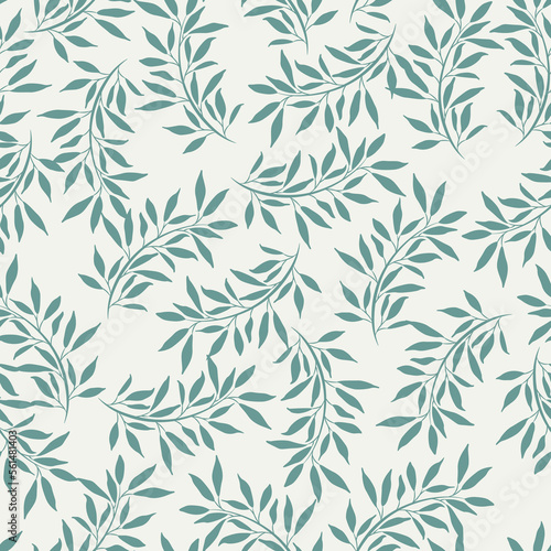 Leaves and branches repeat pattern. Floral pattern design. Botanical tile. Good for prints, wrappings, textiles and fabrics.