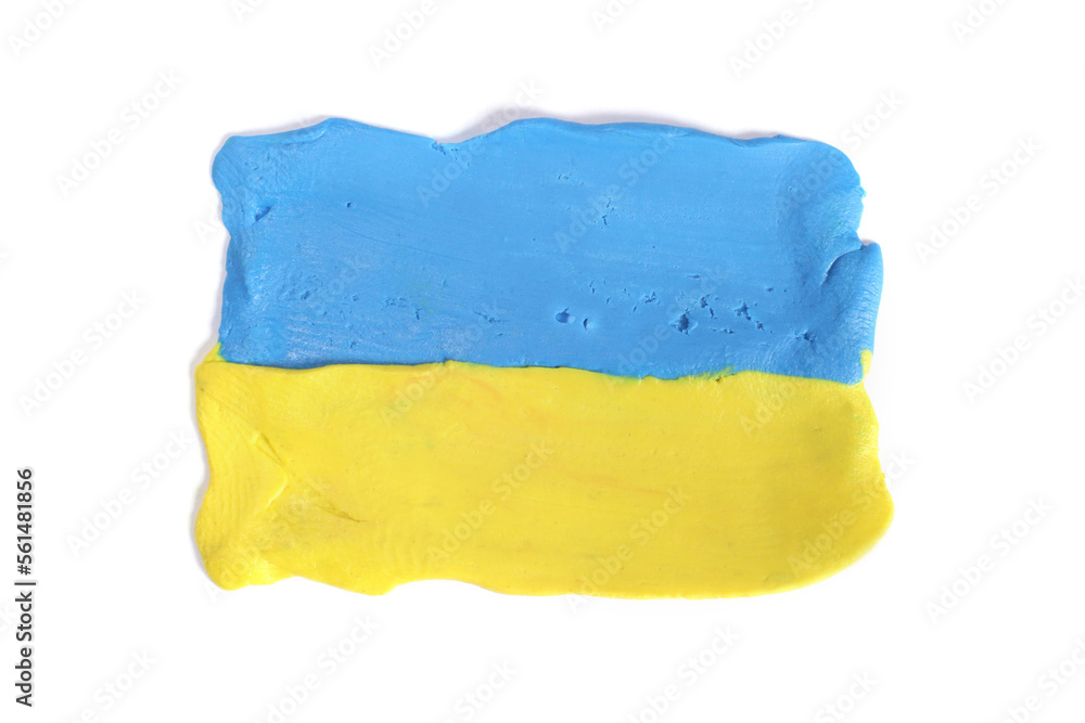 Obraz premium Plasticine ukrainian flag blue yellow isolated on white