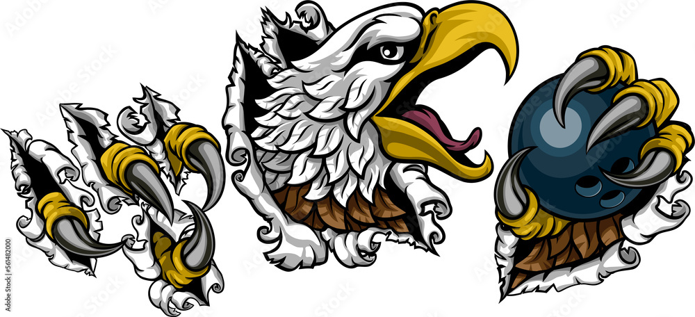 Bald Eagle Hawk Ripping Bowling Ball Mascot Bald Eagle Hawk Ripping Bowling Ball Mascot
