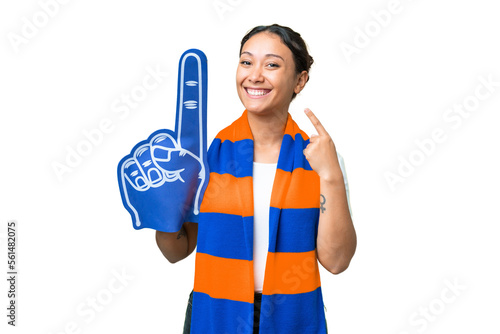 sports fan woman over isolated chroma key background giving a thumbs up gesture