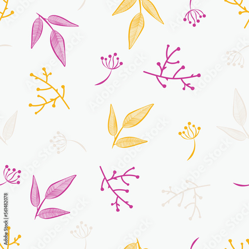 Leaves and branches repeat pattern. Floral pattern design. Botanical tile. Good for prints  wrappings  textiles and fabrics.