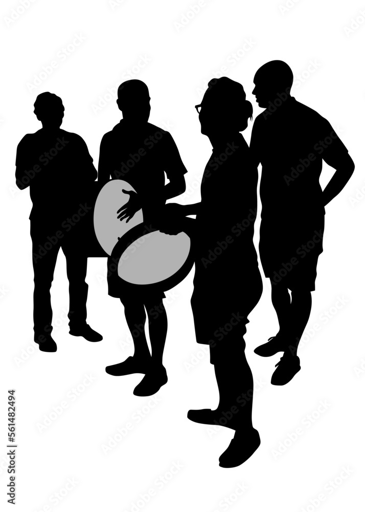 Young people with drums on a white background Young people with drums on a white background
