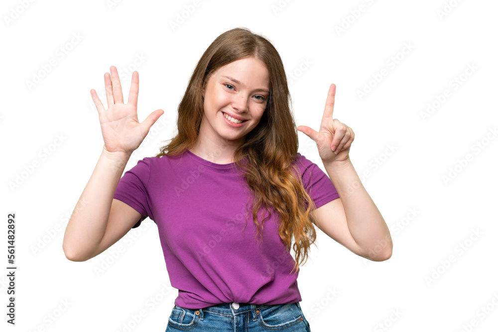 Young pretty woman over isolated background counting seven with fingers Young pretty woman over isolated background counting seven with fingers