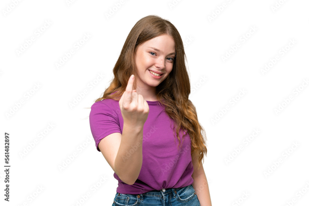 Young pretty woman over isolated background doing coming gesture Young pretty woman over isolated background doing coming gesture