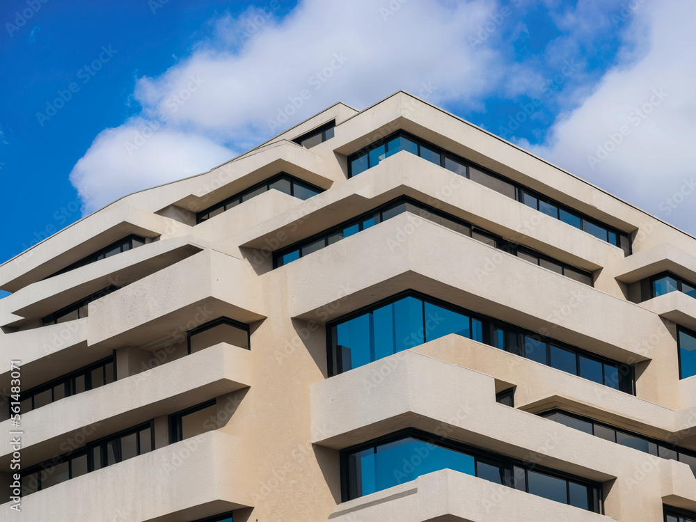 Modern office building with sky. Generative AI Modern office building with sky. Generative AI
