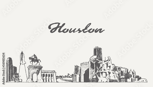 Houston skyline Texas USA hand drawn, sketch