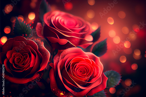 red roses on a lighting background bokeh effect  generative ai