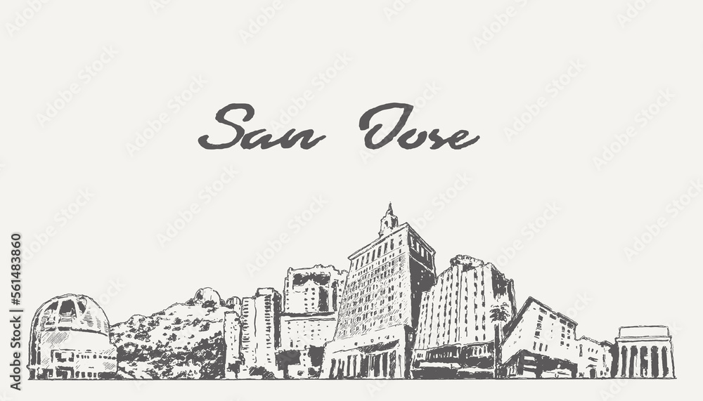 San Jose skyline California USA hand drawn, sketch