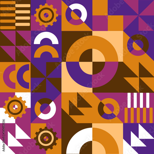 Abstract geometric poster with a pattern of simple geometric shapes in bright colors. Digital graphics are suitable for interior decoration, book covers and textiles
