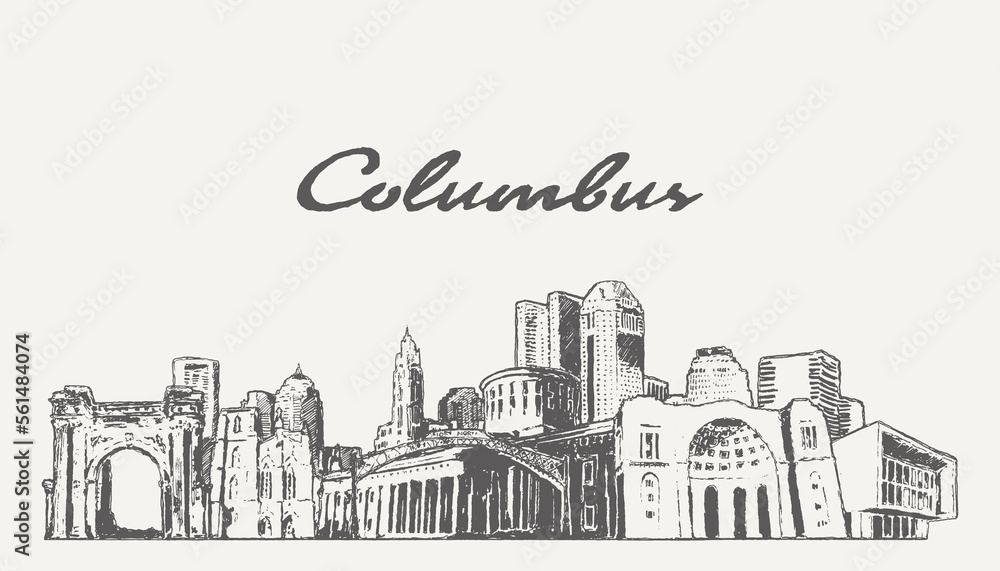 Columbus skyline, Ohio, USA, hand drawn, sketch