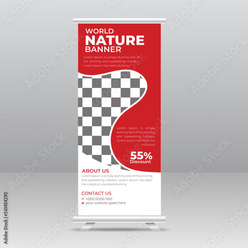 Green Nature Roll Up Banner Background Layout Template for Presentation, X-stand, Exhibition Display, Retractable Banner Stand