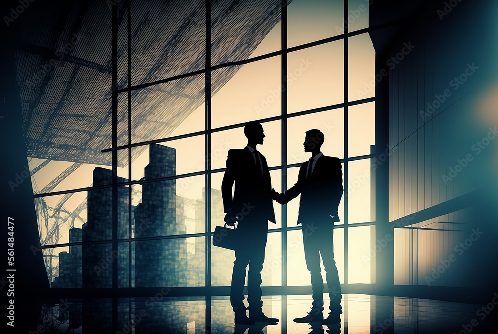 Fototapeta premium Two business people shaking hands in office, client business concept corporate businessman