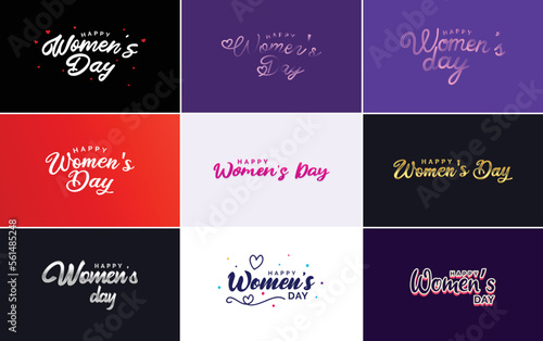 Pink Happy Women's Day typographical design elements international women's day icon and symbol suitable for use in minimalistic designs for international women's day concepts; vector illustration
