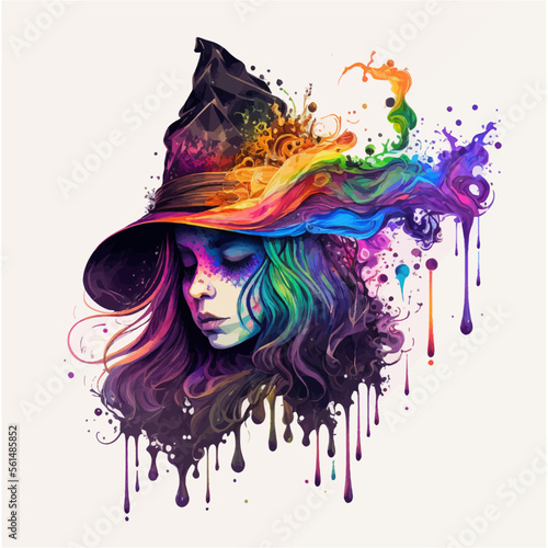 portrait of a woman with colorful hair style and feathers and butterfly, Vector t-shirt print. Vector illustration on white background