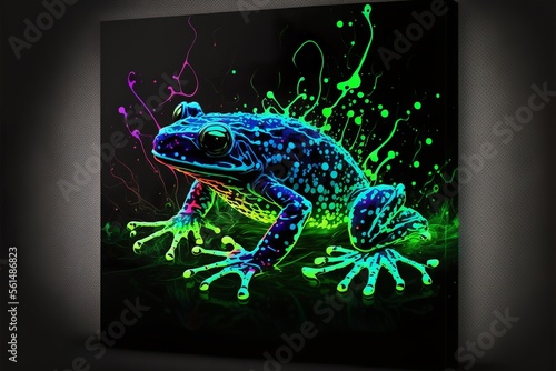 Painted animal with paint splash painting technique on colorful background poison dart frog photo