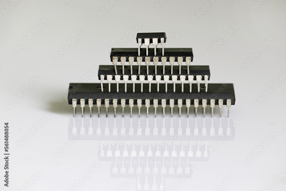Electronic components. Microprocessors on mirror background Electronic components. Microprocessors on mirror background