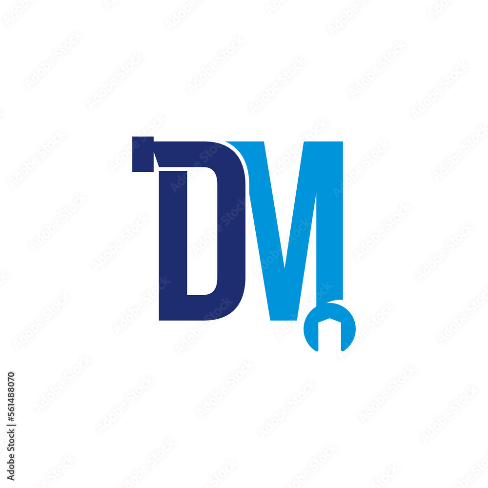 Letters DM Pipe and Wrench Logo Design 001 Letters DM Pipe and Wrench Logo Design 001