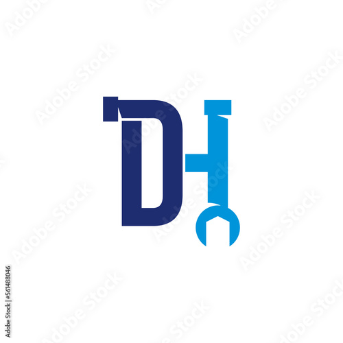 Letters DH Pipe and Wrench Logo Design 001