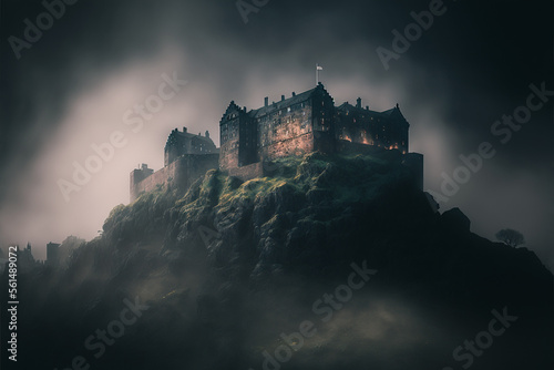 View to a medieval Castle in Scotland, Generative AI