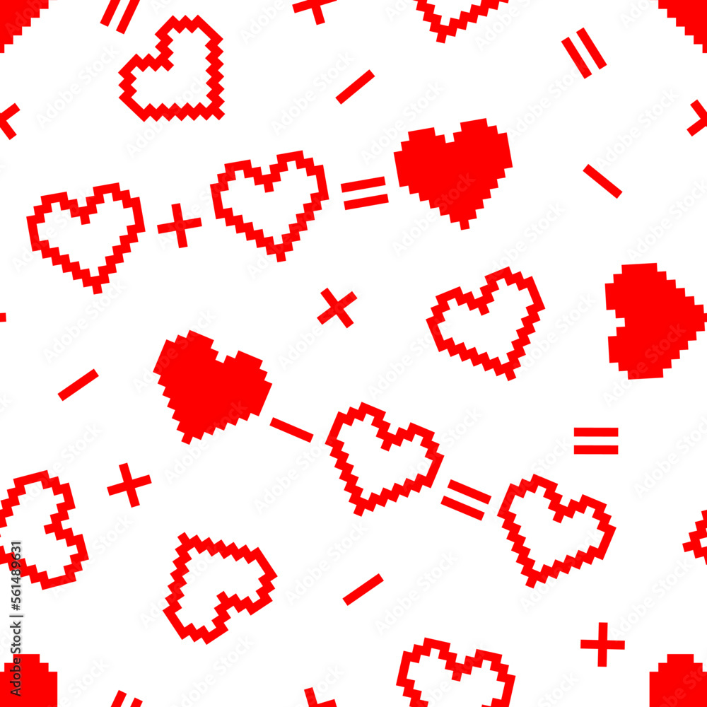 Pattern with empty and filled red hearts on a white background. Seamless background for the design of romantic cards, covers, wallpapers, posters, flyers, gift wrapping, etc. for the holiday of saint Pattern with empty and filled red hearts on a white background. Seamless background for the design of romantic cards, covers, wallpapers, posters, flyers, gift wrapping, etc. for the holiday of saint