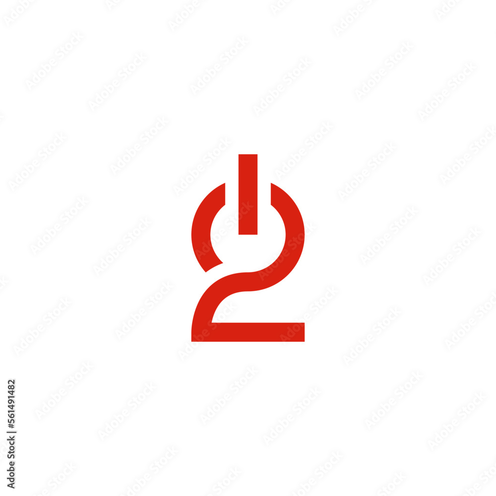 Number 2 combination with power button. Logo design. Number 2 combination with power button. Logo design.