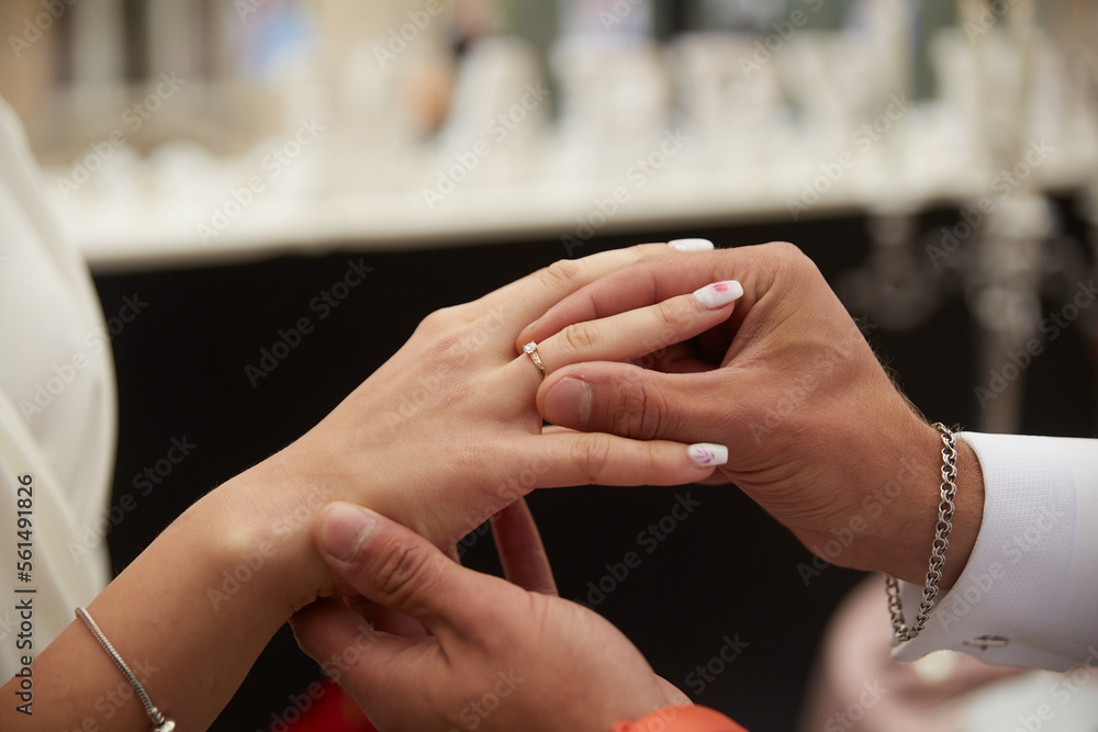 Fototapeta premium Young couple is getting engaged, man propose woman, new family celebration, engagement ring, jewellery